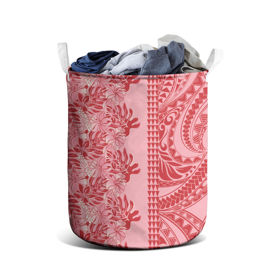 Red Hibiscus Monstera Seamless Kakau Hawaii Laundry Basket LT14 - Polynesian Pride