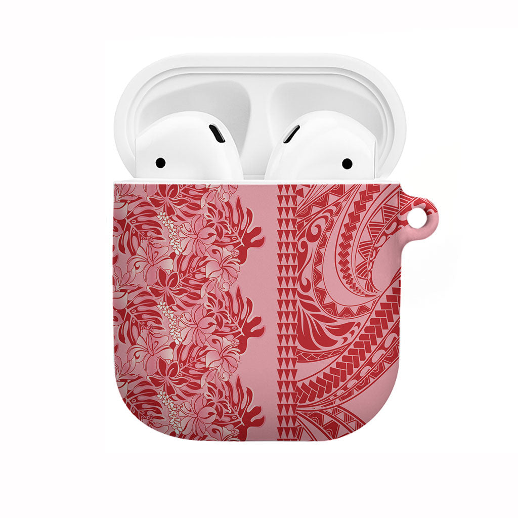 Red Hibiscus Monstera Seamless Kakau Hawaii AirPods Case LT14 Red - Polynesian Pride