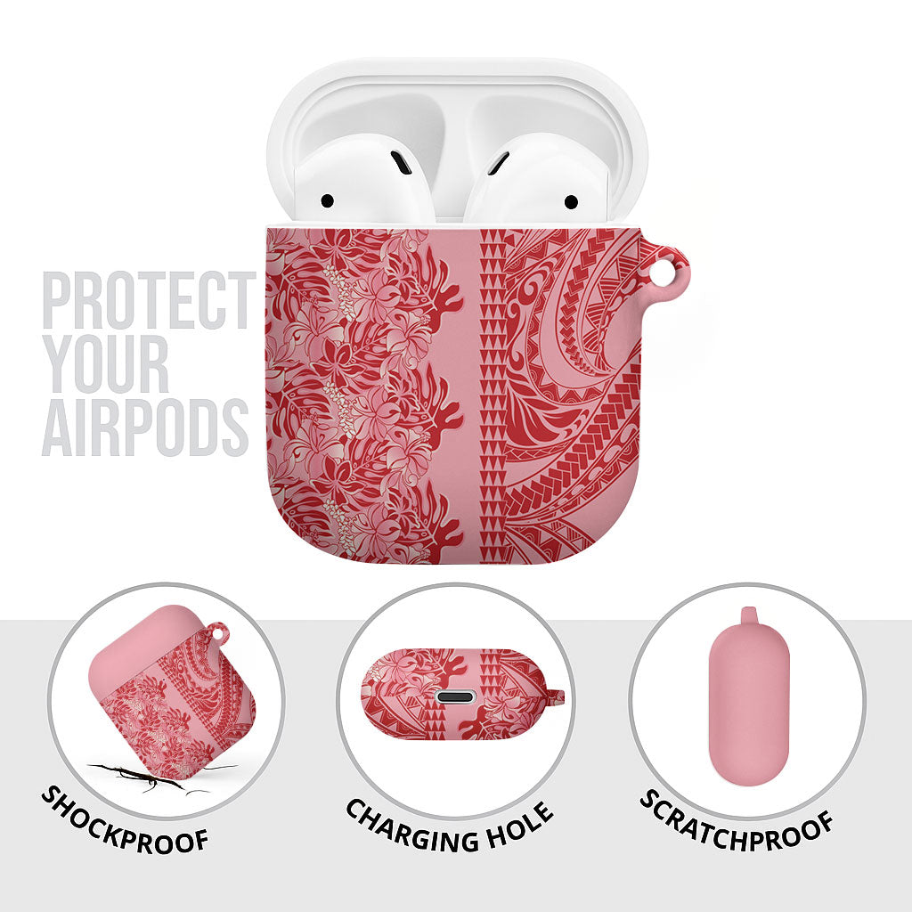 Red Hibiscus Monstera Seamless Kakau Hawaii AirPods Case LT14 - Polynesian Pride