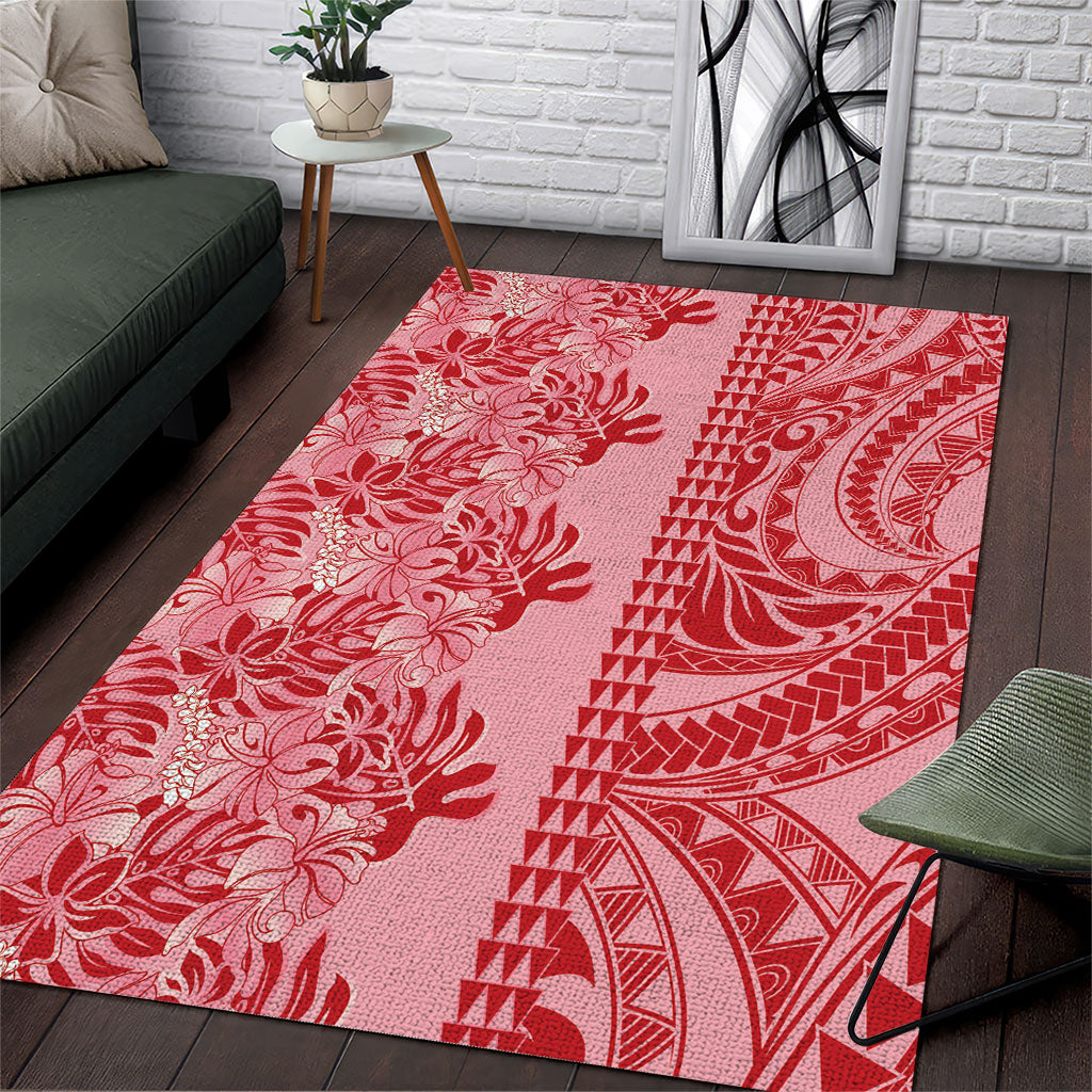 Red Hibiscus Monstera Seamless Kakau Hawaii Area Rug LT14 Red - Polynesian Pride