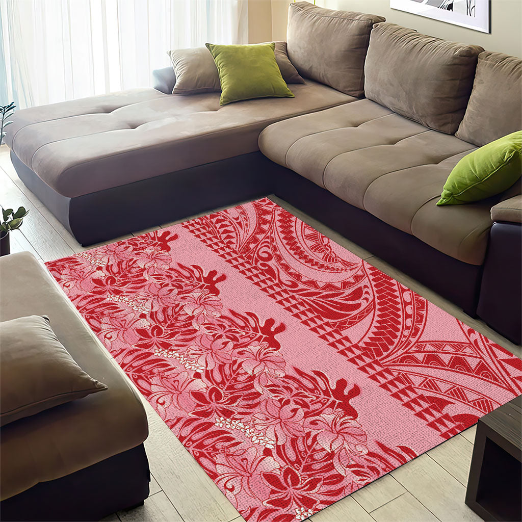 Red Hibiscus Monstera Seamless Kakau Hawaii Area Rug LT14 - Polynesian Pride