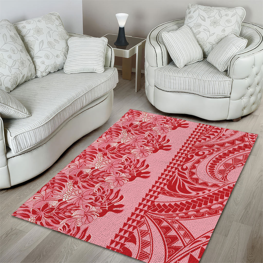 Red Hibiscus Monstera Seamless Kakau Hawaii Area Rug LT14 - Polynesian Pride