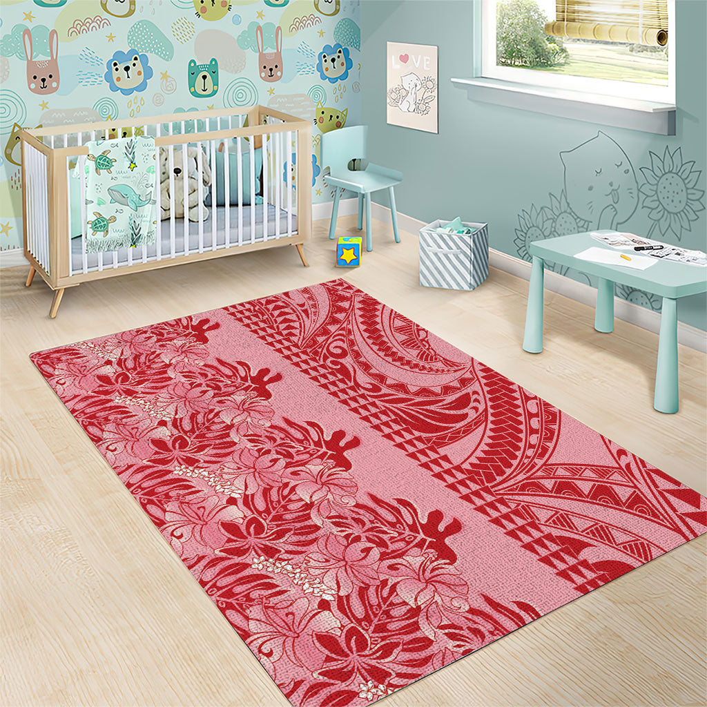 Red Hibiscus Monstera Seamless Kakau Hawaii Area Rug LT14 - Polynesian Pride