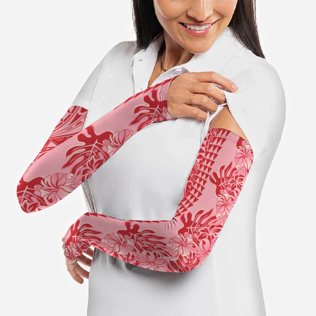 Red Hibiscus Monstera Seamless Kakau Hawaii Arm Sleeves LT14 - Polynesian Pride