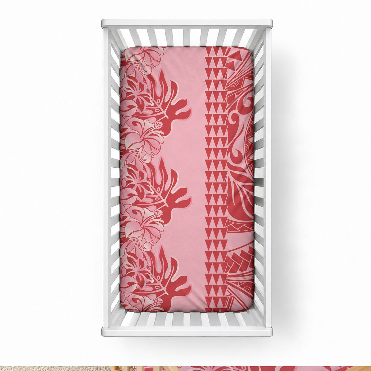 Red Hibiscus Monstera Seamless Kakau Hawaii Baby Bed Cover LT14 28 × 52 in Red - Polynesian Pride