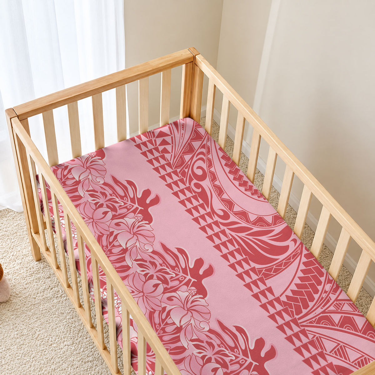 Red Hibiscus Monstera Seamless Kakau Hawaii Baby Bed Cover LT14 - Polynesian Pride