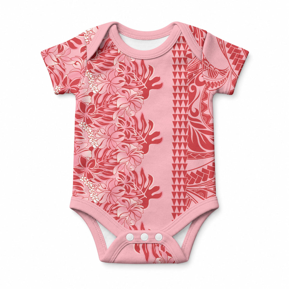 Red Hibiscus Monstera Seamless Kakau Hawaii Baby Onesie LT14 Red - Polynesian Pride