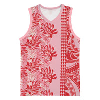 Red Hibiscus Monstera Seamless Kakau Hawaii Basketball Jersey LT14 Unisex Red - Polynesian Pride
