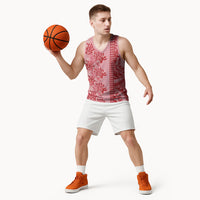 Red Hibiscus Monstera Seamless Kakau Hawaii Basketball Jersey LT14 - Polynesian Pride