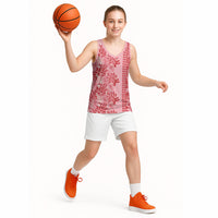 Red Hibiscus Monstera Seamless Kakau Hawaii Basketball Jersey LT14 - Polynesian Pride