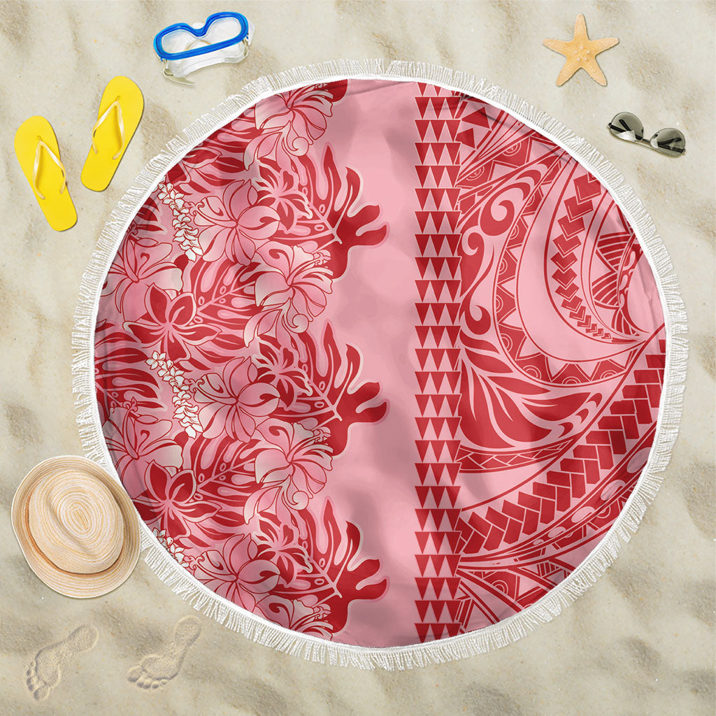 Red Hibiscus Monstera Seamless Kakau Hawaii Beach Blanket LT14 One Size 150cm Red - Polynesian Pride