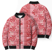 Red Hibiscus Monstera Seamless Kakau Hawaii Bomber Puffer Jacket LT14 - Polynesian Pride