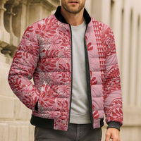 Red Hibiscus Monstera Seamless Kakau Hawaii Bomber Puffer Jacket LT14 - Polynesian Pride