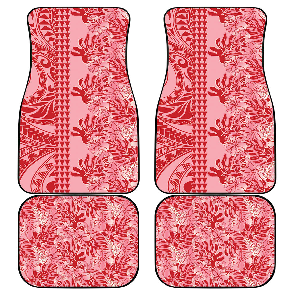 Red Hibiscus Monstera Seamless Kakau Hawaii Car Mats LT14 - Polynesian Pride