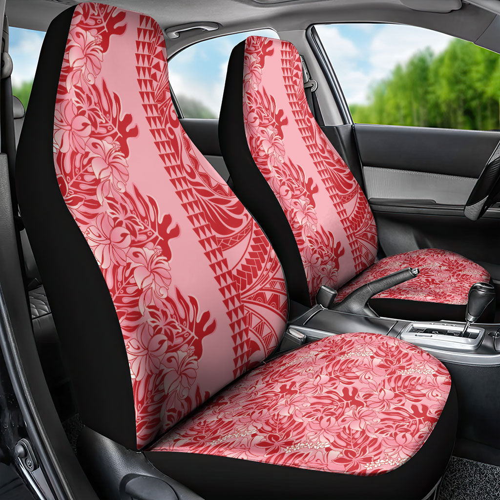 Red Hibiscus Monstera Seamless Kakau Hawaii Car Seat Cover LT14 - Polynesian Pride