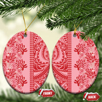 Red Hibiscus Monstera Seamless Kakau Hawaii Ceramic Ornament LT14 Oval Red - Polynesian Pride