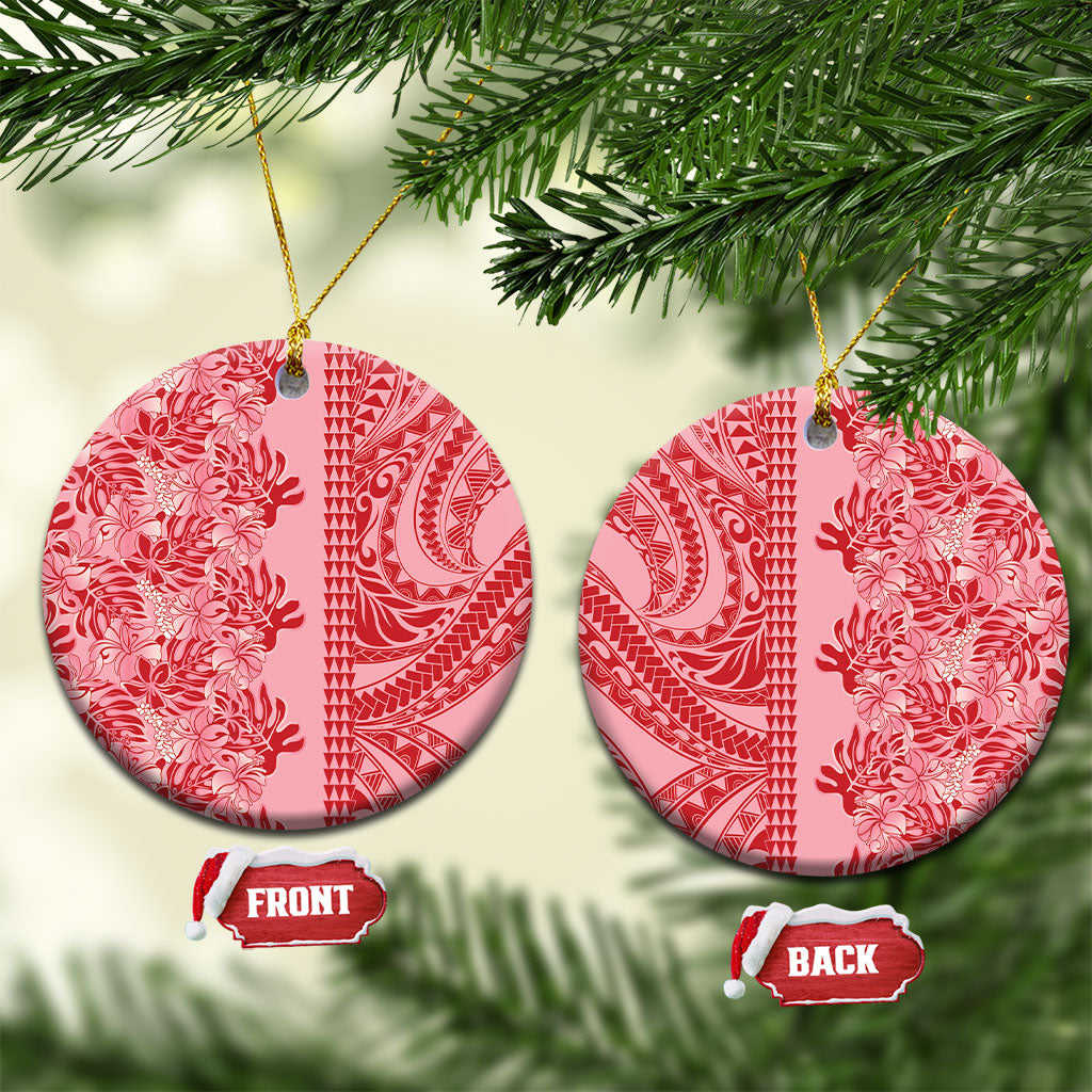 Red Hibiscus Monstera Seamless Kakau Hawaii Ceramic Ornament LT14 Circle Red - Polynesian Pride