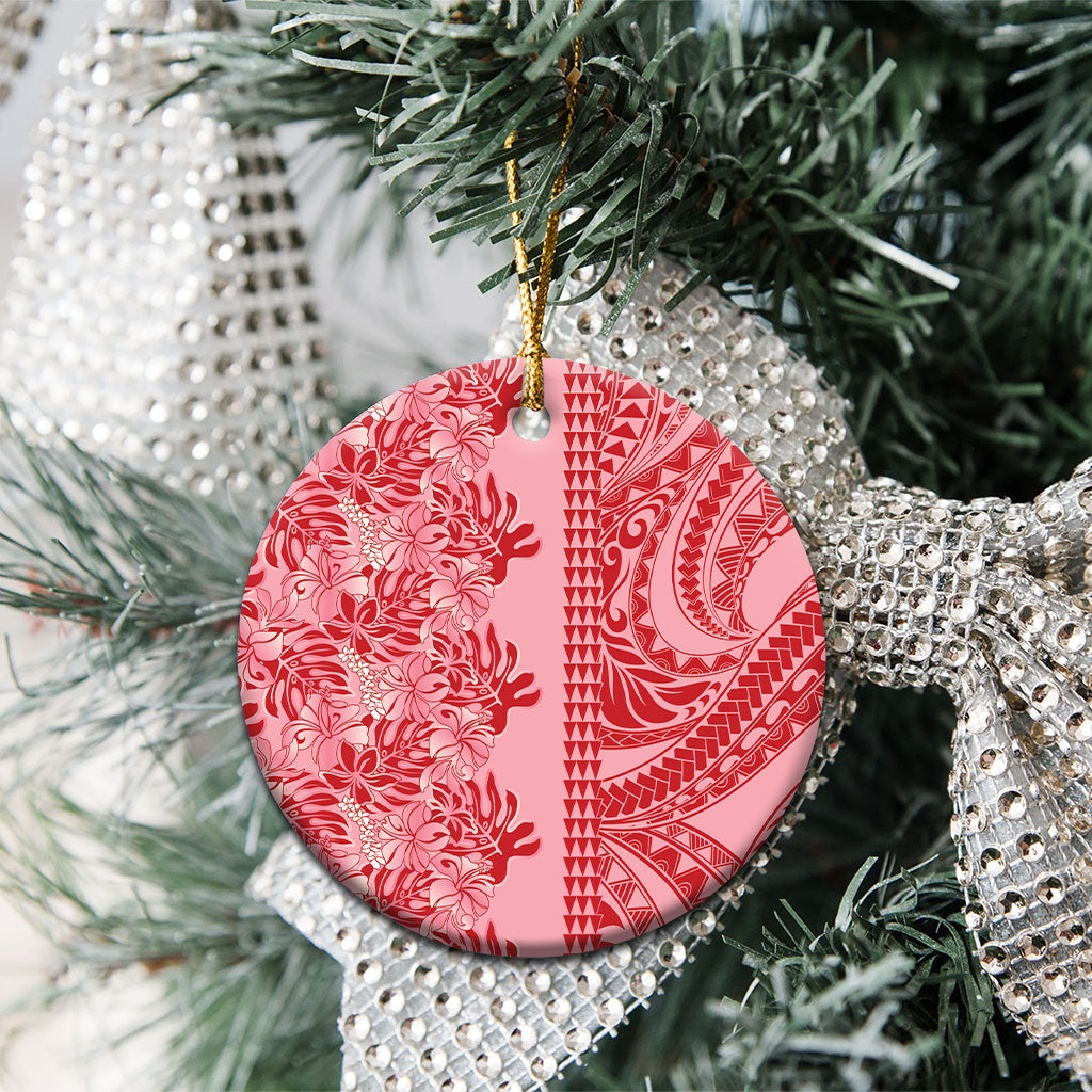 Red Hibiscus Monstera Seamless Kakau Hawaii Ceramic Ornament LT14 - Polynesian Pride