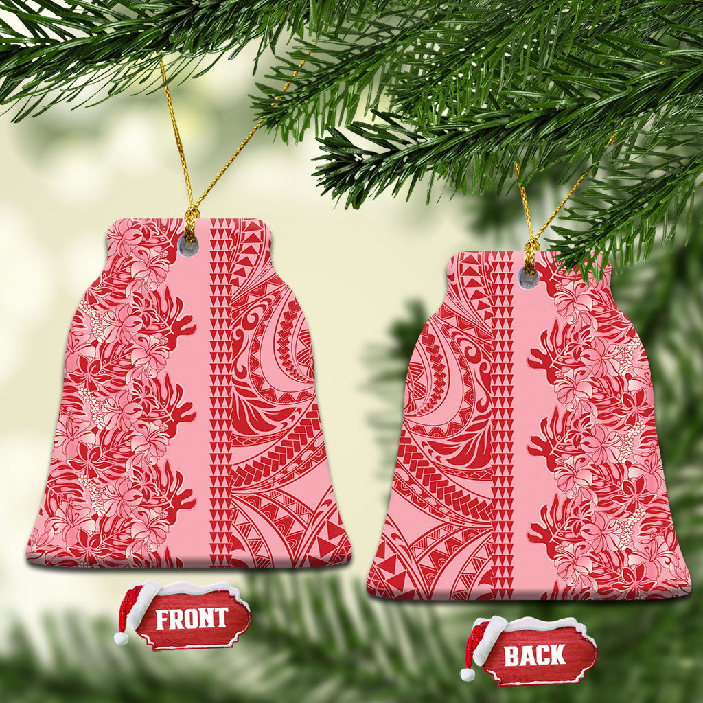 Red Hibiscus Monstera Seamless Kakau Hawaii Ceramic Ornament LT14 Bell Flake Red - Polynesian Pride