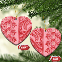 Red Hibiscus Monstera Seamless Kakau Hawaii Ceramic Ornament LT14 Heart Red - Polynesian Pride