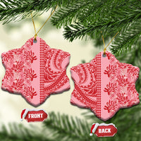 Red Hibiscus Monstera Seamless Kakau Hawaii Ceramic Ornament LT14 Snow Flake Red - Polynesian Pride
