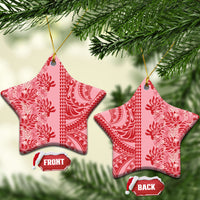 Red Hibiscus Monstera Seamless Kakau Hawaii Ceramic Ornament LT14 Star Red - Polynesian Pride