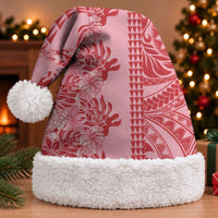 Red Hibiscus Monstera Seamless Kakau Hawaii Christmas Santa Hat LT14 With Fur Red - Polynesian Pride