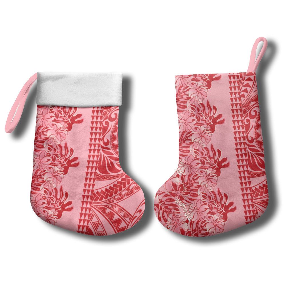 Red Hibiscus Monstera Seamless Kakau Hawaii Christmas Stocking LT14 - Polynesian Pride