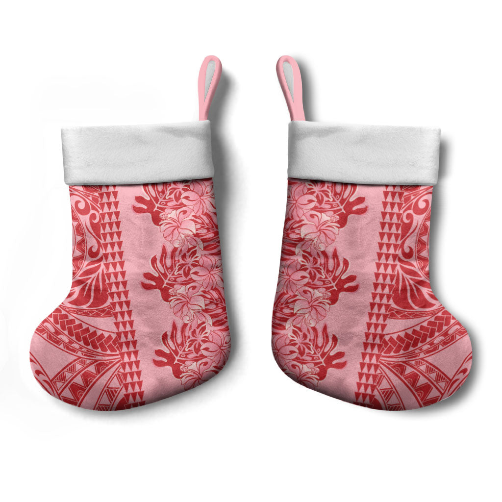 Red Hibiscus Monstera Seamless Kakau Hawaii Christmas Stocking LT14 - Polynesian Pride