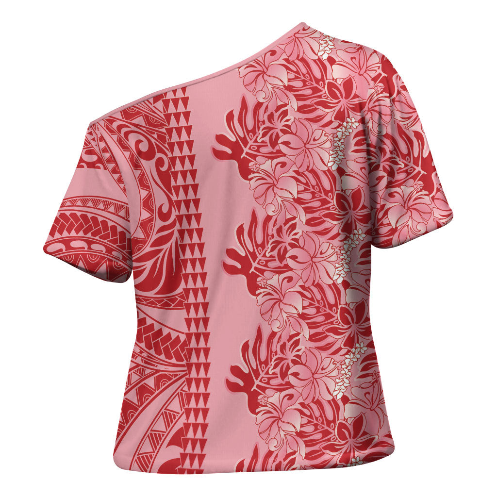 Red Hibiscus Monstera Seamless Kakau Hawaii Cross Shoulder Shirt LT14 - Polynesian Pride