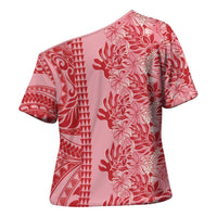 Red Hibiscus Monstera Seamless Kakau Hawaii Cross Shoulder Shirt LT14 - Polynesian Pride