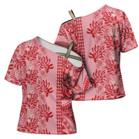 Red Hibiscus Monstera Seamless Kakau Hawaii Cross Shoulder Shirt LT14 - Polynesian Pride