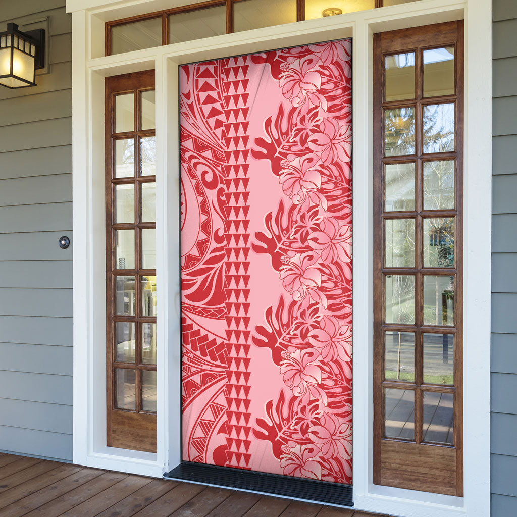 Red Hibiscus Monstera Seamless Kakau Hawaii Door Cover LT14 - Polynesian Pride