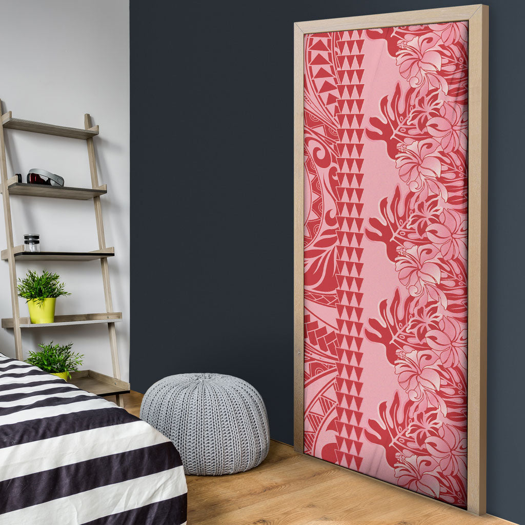 Red Hibiscus Monstera Seamless Kakau Hawaii Door Cover LT14 - Polynesian Pride
