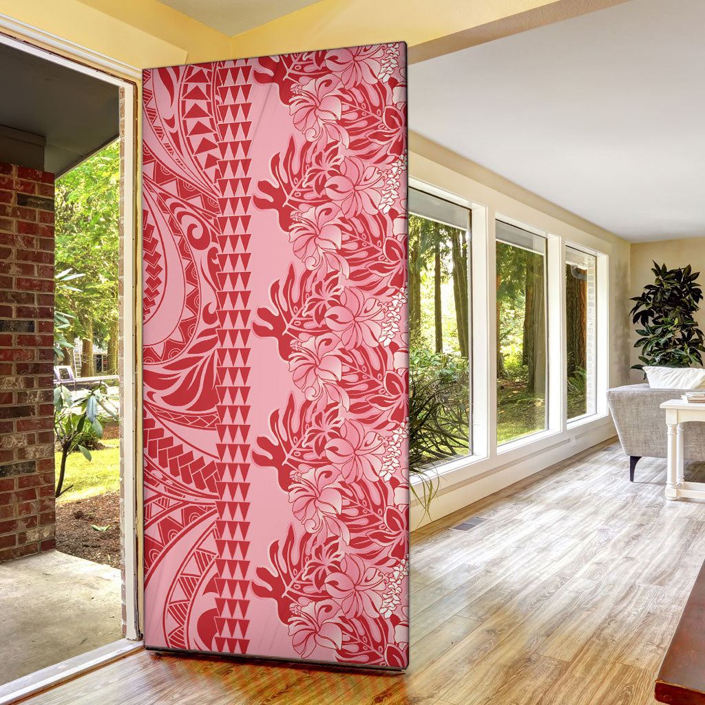 Red Hibiscus Monstera Seamless Kakau Hawaii Door Cover LT14 - Polynesian Pride