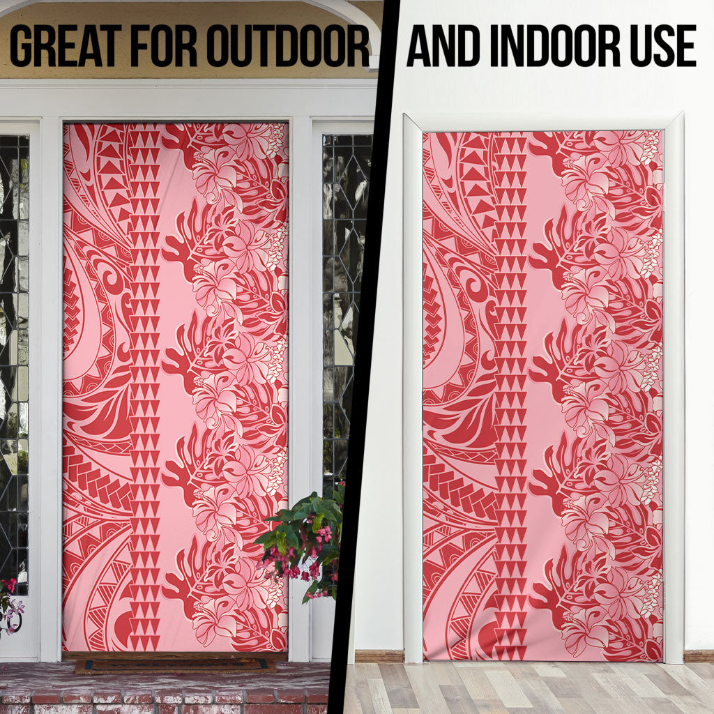 Red Hibiscus Monstera Seamless Kakau Hawaii Door Cover LT14 - Polynesian Pride