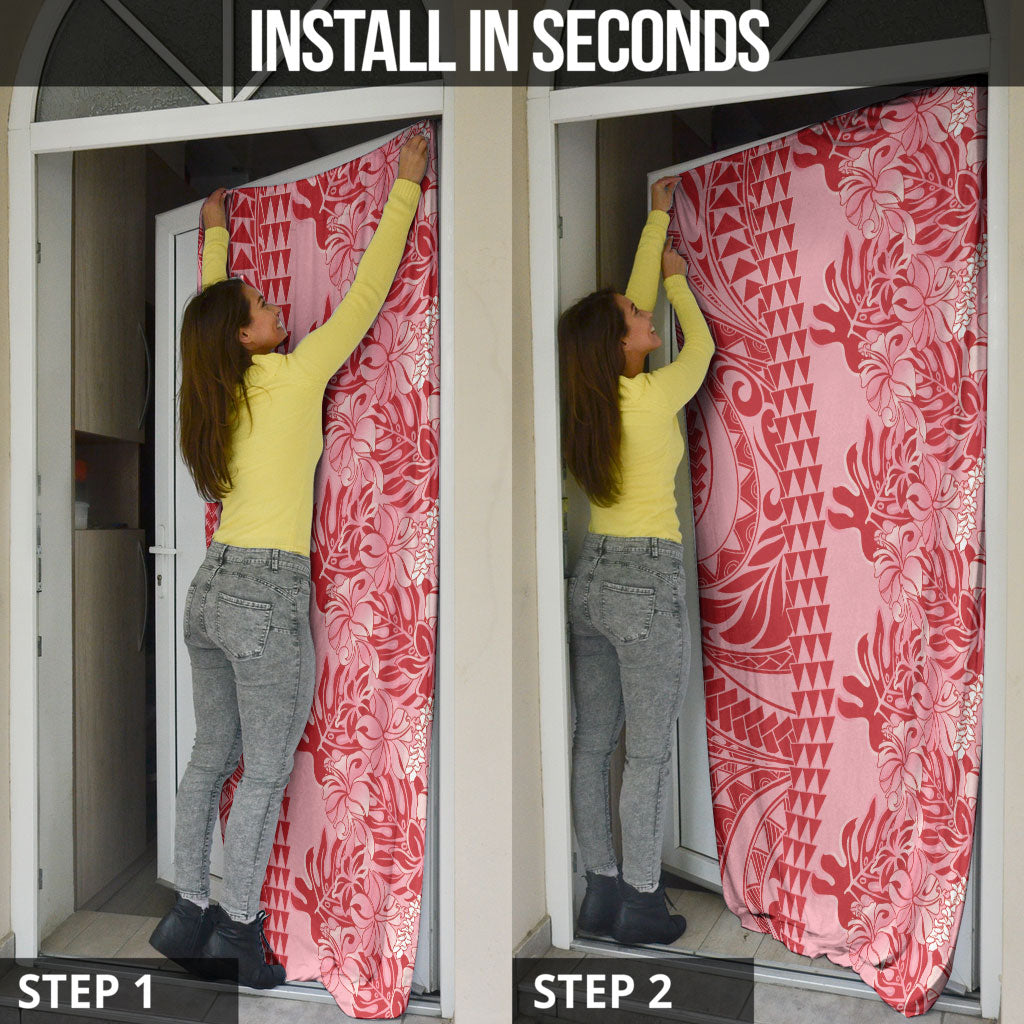 Red Hibiscus Monstera Seamless Kakau Hawaii Door Cover LT14 - Polynesian Pride