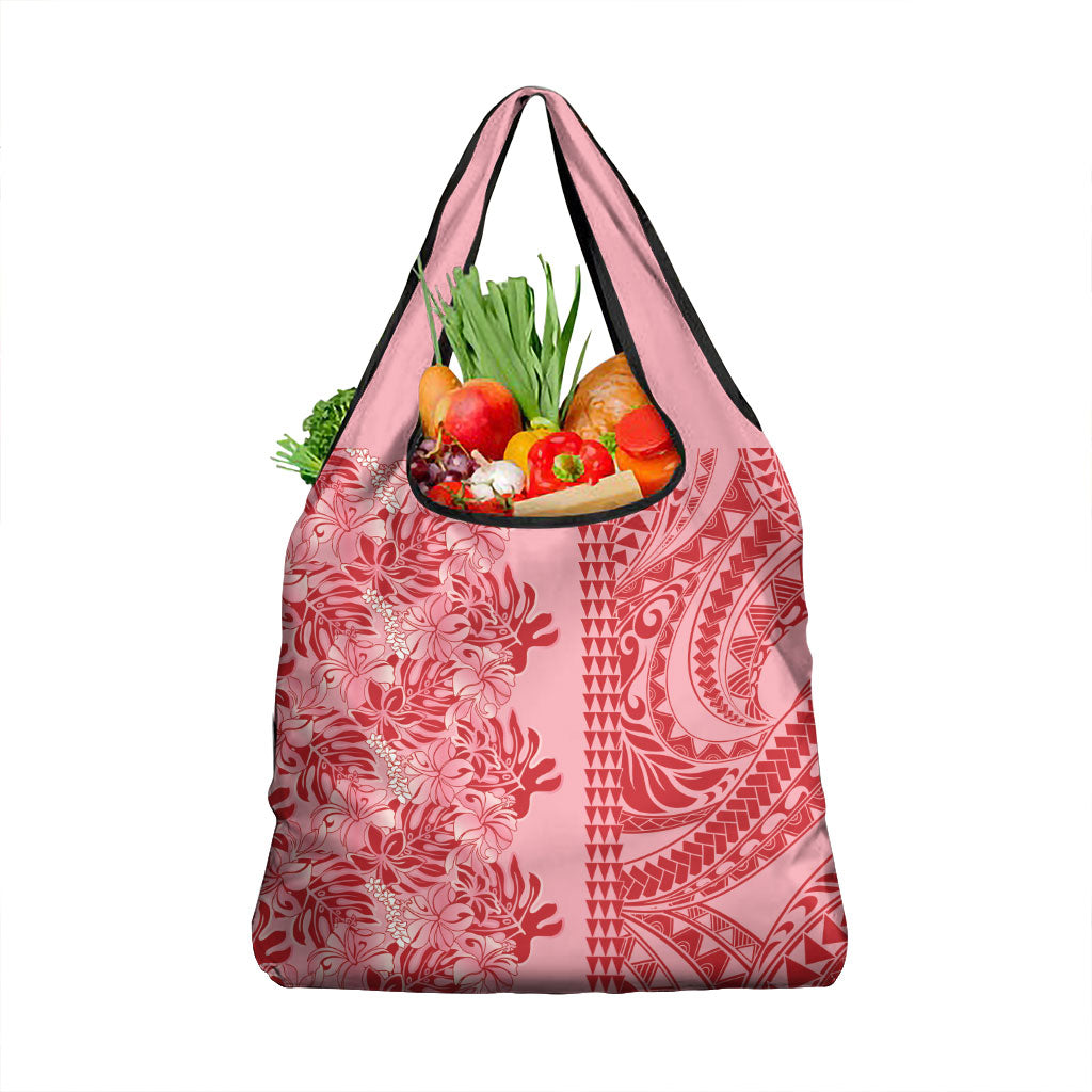 Red Hibiscus Monstera Seamless Kakau Hawaii Grocery Bag LT14 1-pack One Size Red - Polynesian Pride