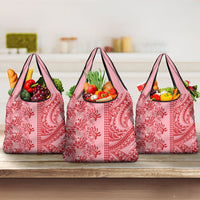 Red Hibiscus Monstera Seamless Kakau Hawaii Grocery Bag LT14 3-pack One Size Red - Polynesian Pride