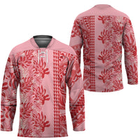 Red Hibiscus Monstera Seamless Kakau Hawaii Hockey Jersey LT14 - Polynesian Pride