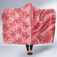 Red Hibiscus Monstera Seamless Kakau Hawaii Hooded Blanket LT14 One Size Red - Polynesian Pride