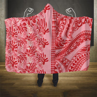 Red Hibiscus Monstera Seamless Kakau Hawaii Hooded Blanket LT14 - Polynesian Pride