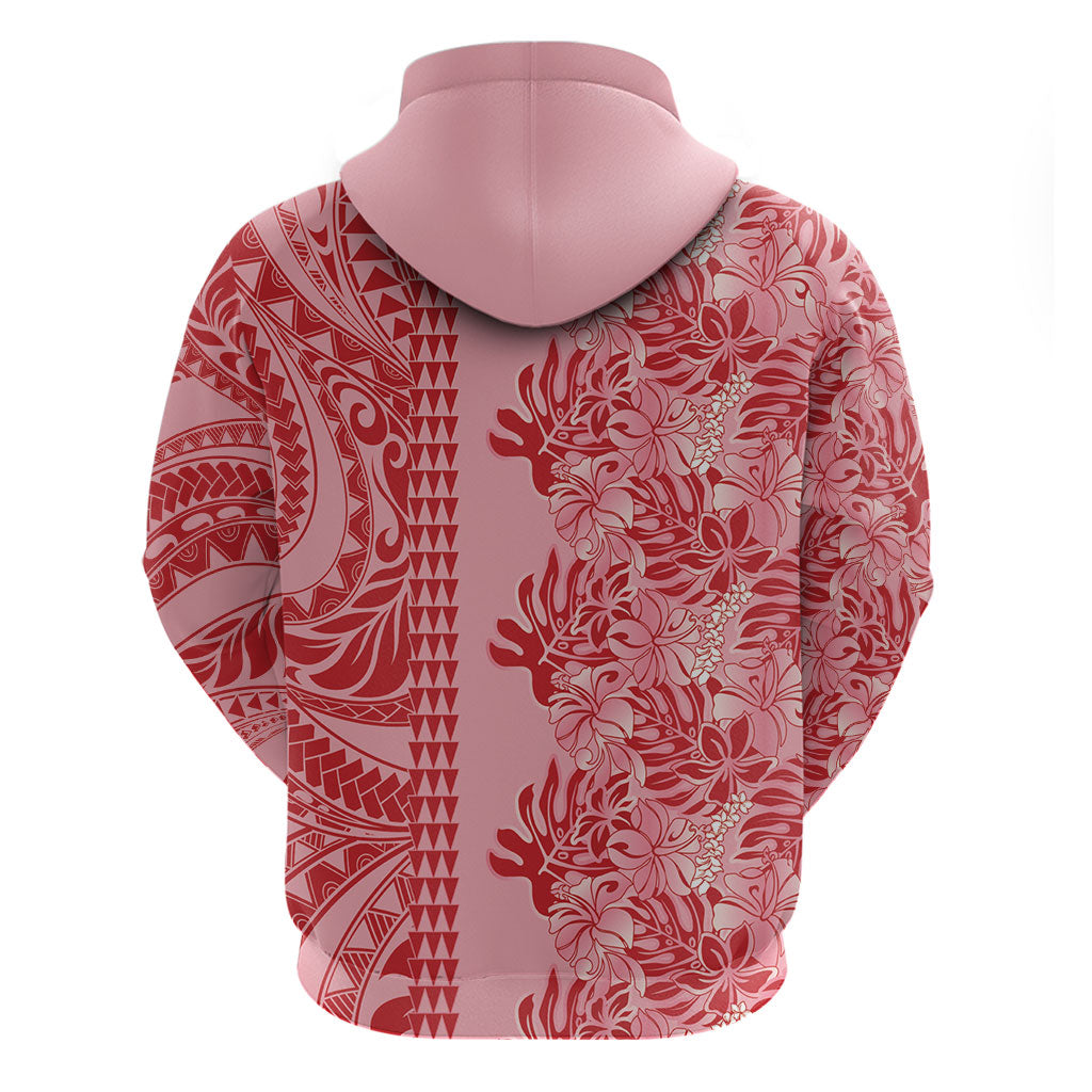 Red Hibiscus Monstera Seamless Kakau Hawaii Hoodie LT14 - Polynesian Pride