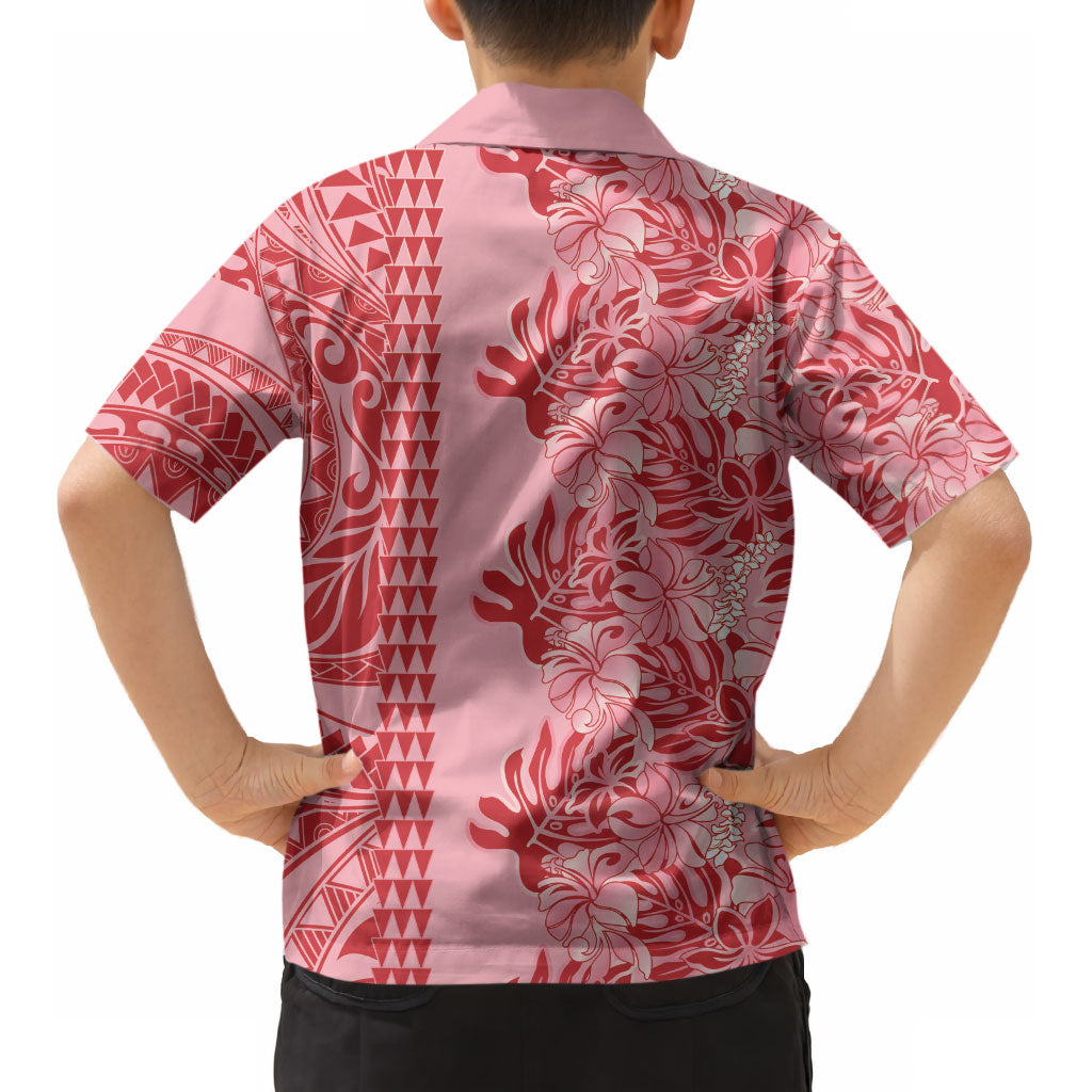 Red Hibiscus Monstera Seamless Kakau Hawaii Kid Hawaiian Shirt LT14 - Polynesian Pride