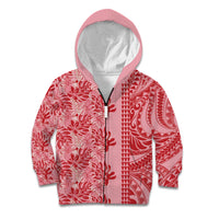 Red Hibiscus Monstera Seamless Kakau Hawaii Kid Hoodie LT14 Zip Hoodie Red - Polynesian Pride