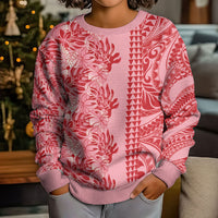 Red Hibiscus Monstera Seamless Kakau Hawaii Kid Ugly Christmas Sweater LT14 - Polynesian Pride