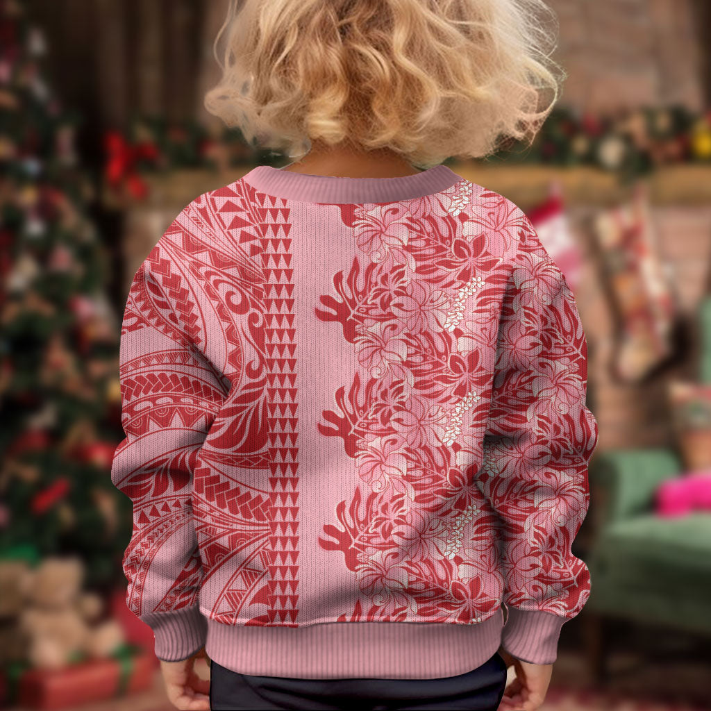Red Hibiscus Monstera Seamless Kakau Hawaii Kid Ugly Christmas Sweater LT14 - Polynesian Pride
