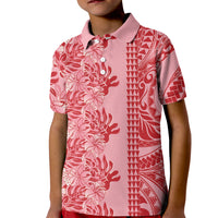 Red Hibiscus Monstera Seamless Kakau Hawaii Kid Polo Shirt LT14 Kid Red - Polynesian Pride