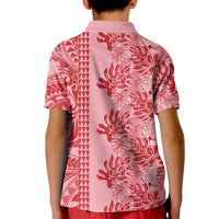 Red Hibiscus Monstera Seamless Kakau Hawaii Kid Polo Shirt LT14 - Polynesian Pride