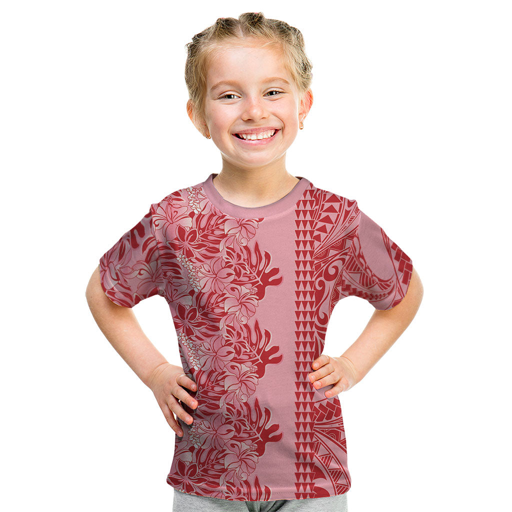 Red Hibiscus Monstera Seamless Kakau Hawaii Kid T Shirt LT14 Red - Polynesian Pride